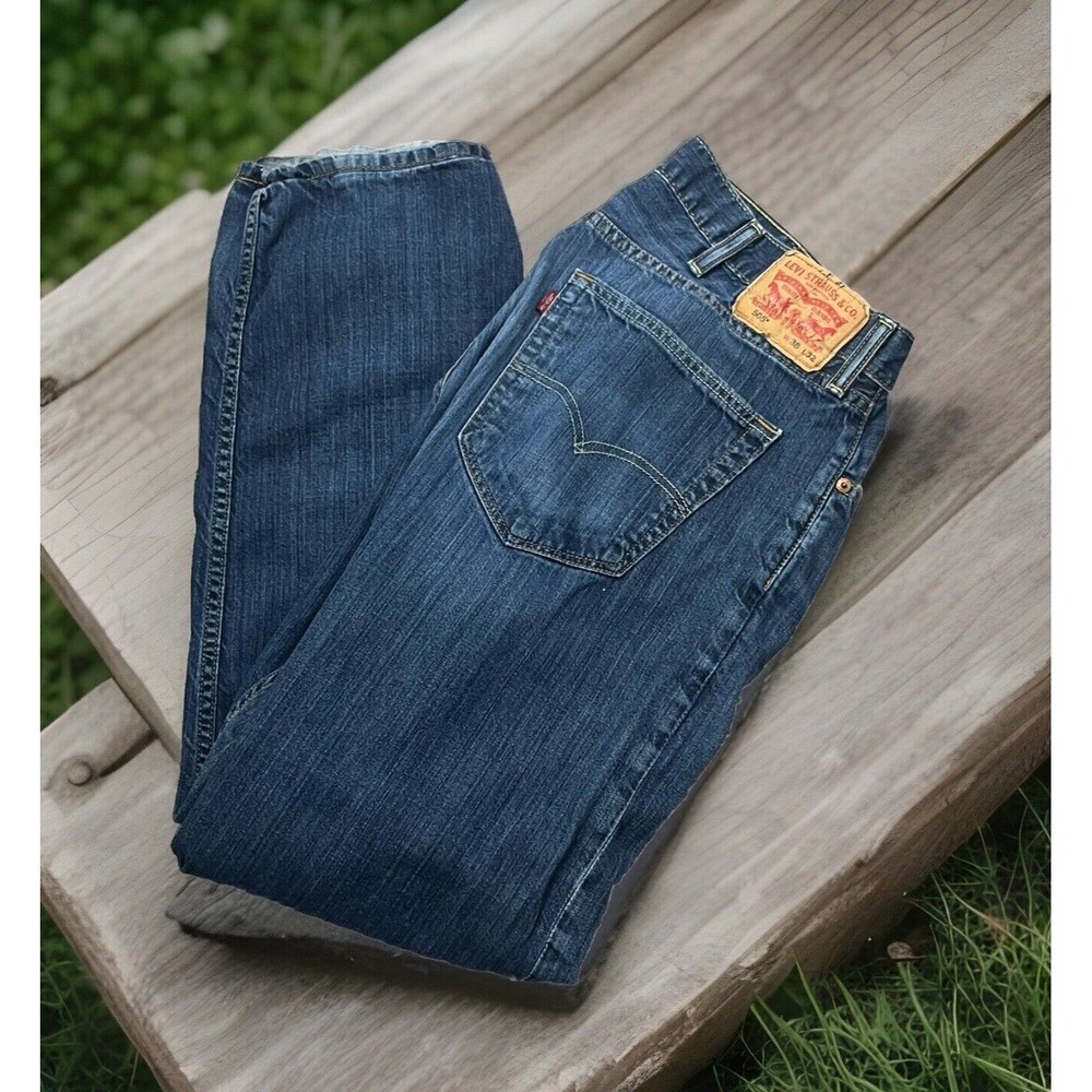 Levis 505 Jeans Mens 38x32 (35x28) Straight Leg 100% Cotton Relax Fit Blue Denim